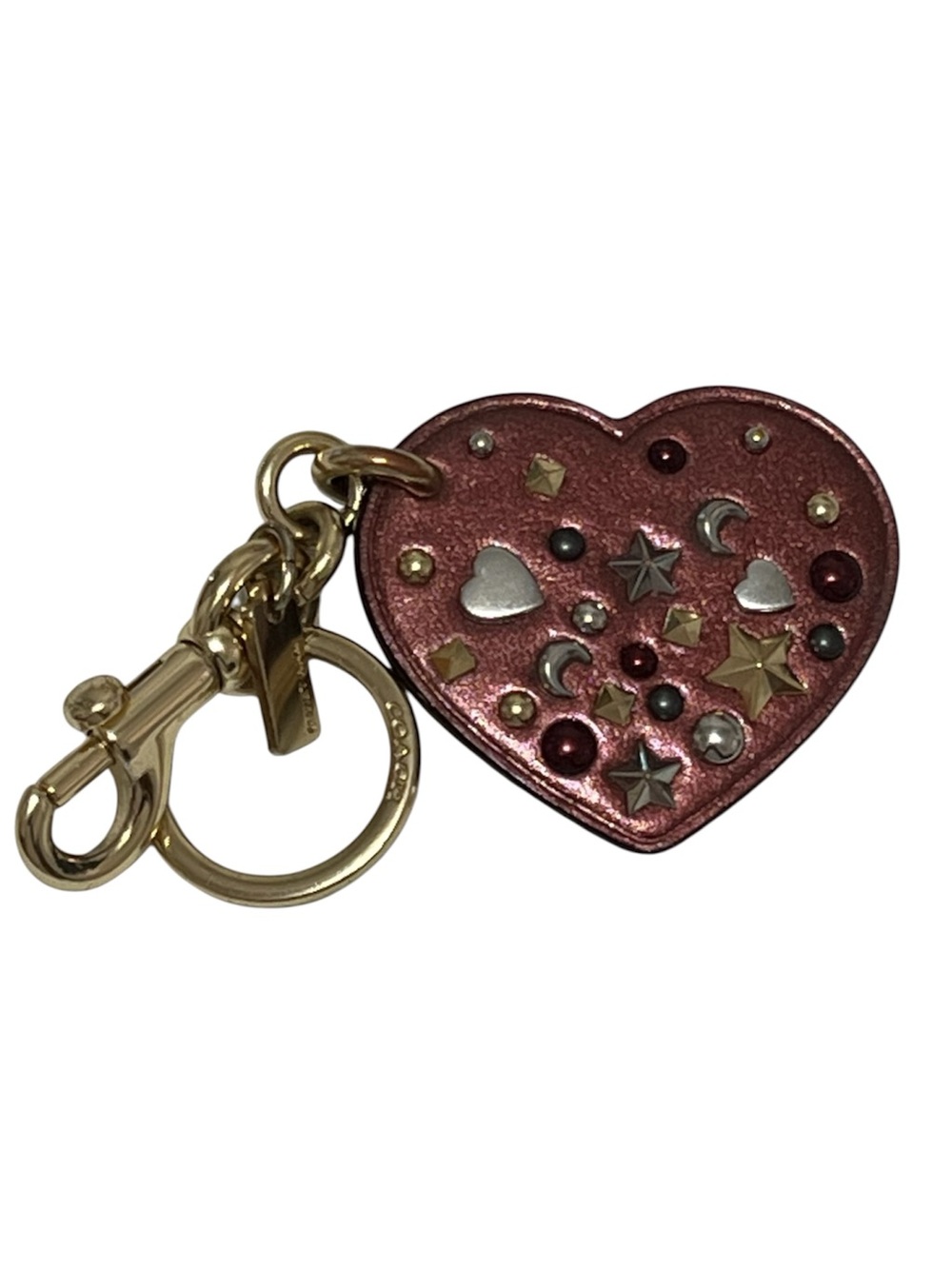 Coach Metallic Pink Heart Stud Key & Card Holder Charm